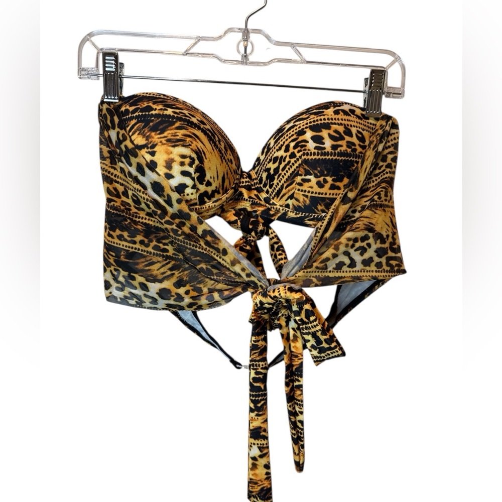 Animal Print Tie-Front Swim Top